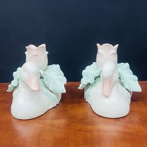 Vtg Fitz & Floyd Duck Candle Holders Set Of 2 Chip